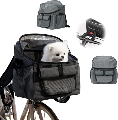 Fahrradkorb für Hunde, Fahrradtasche für Haustiere Faltbarer Fahrradkorb Vorne für Hunde 2 IN 1 Faltbar Hundekorb Hunderucksack mit Lenkeradapter für kleine Haustier (Tragfähigkeit 5KG) (Schwarz) von Gachiwar
