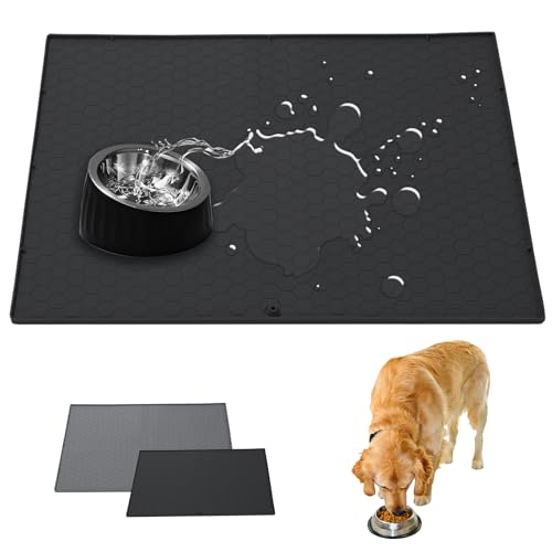 Gachiwar wasserfest – Silikon-Napfmatte für Katzen und Hunde – Futtermatte für Hunde und Katzen schützt Böden vor Futter und Wasser (Schwarz, 58 * 44cm) von Gachiwar