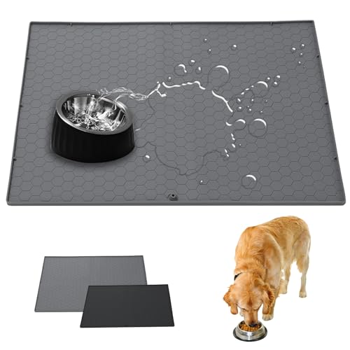 Gachiwar wasserfest – Silikon-Napfmatte für Katzen und Hunde – Futtermatte für Hunde und Katzen schützt Böden vor Futter und Wasser (Schwarz, 86 * 56cm) von Gachiwar