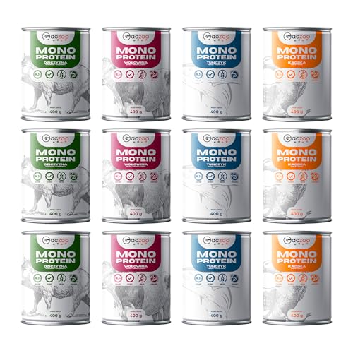 Gaczoo - Hundefutter Nass - Nassfutter für Hunde - 12er Set, 4 Geschmackssorten: Ente, Rindfleisch, Wildschwein, Thunfisch - Hoher Fleischanteil, Getreidefrei, ohne Künstliche Zusatzstoffe von Gaczoo