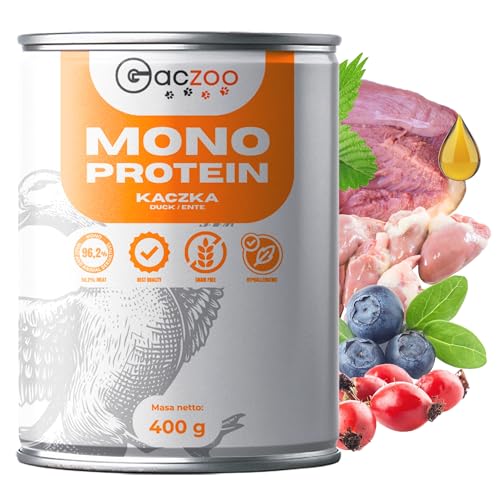 Gaczoo - Hundefutter Nass - Nassfutter für Hunde - Ente - Hoher Fleischanteil, Monoprotein, Getreidefrei, ohne Künstliche Zusatzstoffe - für Erwachsene Hunde, alle Rassen - 6 Stück x 400 g von Gaczoo