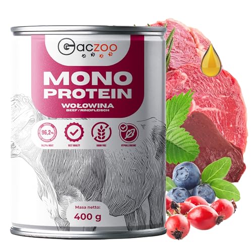 Gaczoo - Hundefutter Nass - Nassfutter für Hunde - Rindfleisch - Hoher Fleischanteil, Monoprotein, Getreidefrei, ohne Künstliche Zusatzstoffe - für Erwachsene Hunde, alle Rassen - 6 Stück x 400 g Gaczoo - Hundefutter Nass - Nassfutter für Hunde - Rindfleisch - Hoher Fleischanteil, Monoprotein, Getreidefrei, ohne Künstliche Zusatzstoffe - für Erwachsene Hunde, alle Rassen - 6 Stück x 400 g von Gaczoo