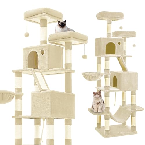 Gaczoo - Kratzbaum Groß - Katzenbaum - 60 x 50 x 206 cm - Katzenkratzbaum Hoch, Mehrstöckig, mit Höhlen, Liegeflächen & Kratzsäulen – Katzenturm für Spiel, Krallenpflege und Entspannung - Beige Gaczoo - Kratzbaum Groß - Katzenbaum - 60 x 50 x 206 cm - Katzenkratzbaum Hoch, Mehrstöckig, mit Höhlen, Liegeflächen & Kratzsäulen – Katzenturm für Spiel, Krallenpflege und Entspannung - Beige von Gaczoo
