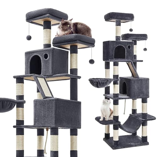 Gaczoo - Kratzbaum Groß - Katzenbaum - 60 x 50 x 206 cm - Katzenkratzbaum Hoch, Mehrstöckig, mit Höhlen, Liegeflächen & Kratzsäulen – Katzenturm für Spiel, Krallenpflege und Entspannung - Dunkelgrau Gaczoo - Kratzbaum Groß - Katzenbaum - 60 x 50 x 206 cm - Katzenkratzbaum Hoch, Mehrstöckig, mit Höhlen, Liegeflächen & Kratzsäulen – Katzenturm für Spiel, Krallenpflege und Entspannung - Dunkelgrau von Gaczoo