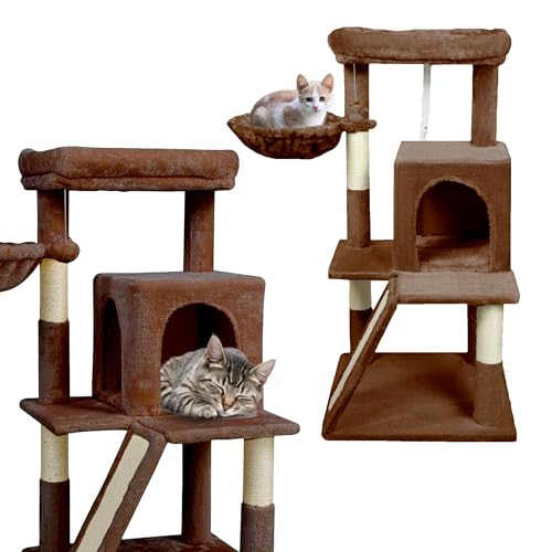 Gaczoo - Kratzbaum - Katzenbaum - Katzenkratzbaum mit Kratzsäulen aus Sisal, mit Höhle & Liegeflächen - 50 x 50 cm, 96 cm hoch - Katzenturm, Kratzsäule für Katzen - Braun von Gaczoo