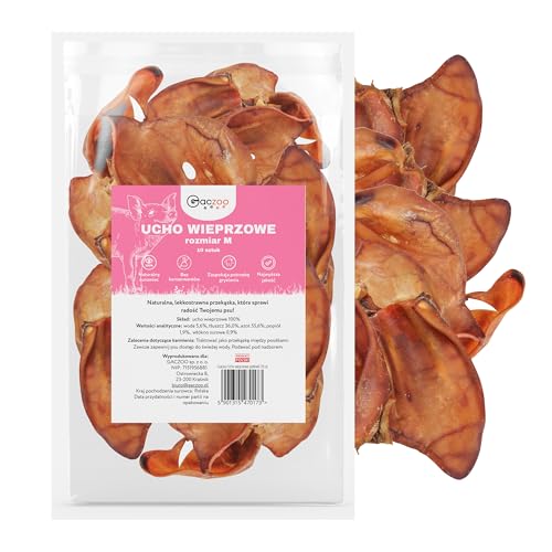 Gaczoo - Schweineohren Hunde - Kauartikel Hund - Hundeleckerli Getrocknet, 100% ohne Zusätze - Langer Kauspaß - Beschäftigung & Stressabbau, Protein- & Fettquelle - 10 Stück, Größe M von Gaczoo