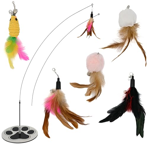 2-in-1-Katzenstab-Spielzeug für Indoor-Katzen, solide runde Basis, Katzenspielzeug für gelangweilte Indoor-Katzen, selbstspielendes Katzenspielzeug, Katzenfederspielzeug, Vogel-Feder, Katzenspielzeug, 2-in-1-Katzenstab-Spielzeug für Indoor-Katzen, solide runde Basis, Katzenspielzeug für gelangweilte Indoor-Katzen, selbstspielendes Katzenspielzeug, Katzenfederspielzeug, Vogel-Feder, Katzenspielzeug, von Gadgetsology