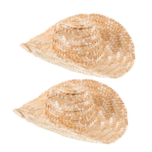 Gadpiparty 2 Stück Cowboyhut Strohhut Machen Halloween Cowgirl Sombrero Kuh mini Strohhut strickmützen Modischer Hut Puppe kleine Partyhüte für Spielzeugtiere gestrickte Minimütze Khaki von Gadpiparty