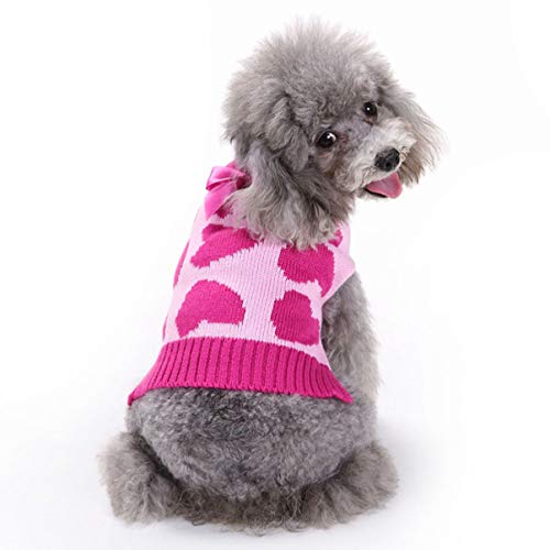 Gadpiparty Entzückender Haustierpullover mit Herzschleife Hundebekleidung Warme Haustierkostüme Größe M für Hundewelpen Rosy von Gadpiparty