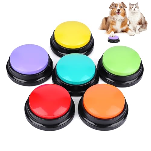 Gaethra Buzzer Mit Aufnahmefunktion (30 Sek.), 6 Stück Set Hunde Buttons Zum Sprechen, Hunde Intelligenzspielzeug & Interaktives Trainingsspielzeug, Buzzer Hund für Kommunikation und Lernen von Gaethra