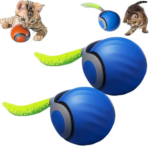 Gahwa Speedy Tail 2.0 New, Interaktives Katzenspielzeug Ball Elektrisch Interaktiver Spielball für Katzen Katzenspielzeug Selbstbeschäftigung Katzenball mit 2 Ersatzschwanz (Blau-2) von Gahwa