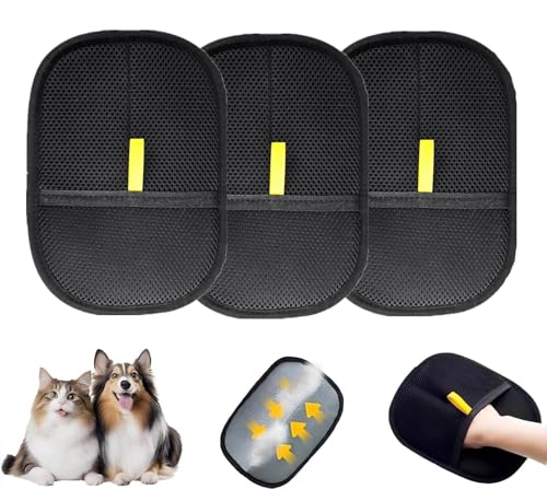 Tierhaarentfernungshandschuh für Katzen & Hunde, 2025 Upgrade Effiziente Pflegehandschuhe Katzenhaarentferner Handschuh, Pet Hair Remover Glove für Hund und Katze (3-PCS) von Gahwa