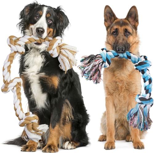 GaiusiKaisa Dog Rope Toy Zwei extra große Hundespielzeugseil für Aggressive Kauen, 74cm+58cm unzerstörbares 100% Nicht gefärbt Baumwollseil für große und mittlere Hunde, Kauspielzeug für Tug of War von GaiusiKaisa