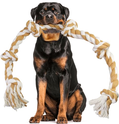 Extra großes Hundespielzeug Seil für aggressive Kauer,110 cm, 6 Knoten, unzerstörbares Baumwollseil für große und mittelgroße Rassen, Hundespielzeug Zahnreinigung von GaiusiKaisa