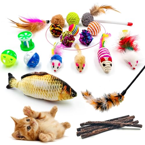 GaiusiKaisa Katzenspielzeug Set 23 Teile mit Katzenminze – Interaktive Spielmäuse, Federn Angel, Bälle & Matatabi – Spielzeug für Kitten und Katzen – Premium Katzen Spielset für Unterhaltung GaiusiKaisa Katzenspielzeug Set 23 Teile mit Katzenminze – Interaktive Spielmäuse, Federn Angel, Bälle & Matatabi – Spielzeug für Kitten und Katzen – Premium Katzen Spielset für Unterhaltung von GaiusiKaisa