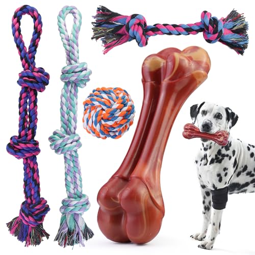 XL Kauspielzeug für Hunde für aggressive Kauer, 5 Stück unzerstörbares Hundespielzeug für große und mittelgroße Hunde, Spielzeug aus Baumwollseilen, robuste Hundeknochen für aggressive Kauer von GaiusiKaisa