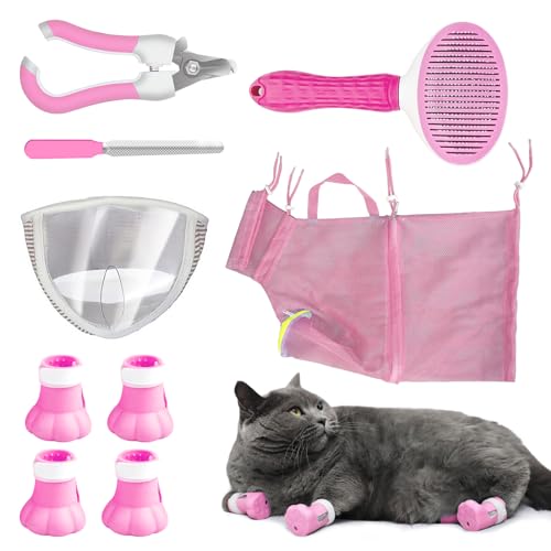 GajuSt 9-teiliges Katzenbadetaschen-Set, Katzen-Duschtasche, beiß- und kratzfeste Katzenpflegetasche für Haustiere, Waschbürste, Kamm, Katzenmaulkorb, Nagelknipser, Nagelfeile, Katzenstiefel für die von GajuSt