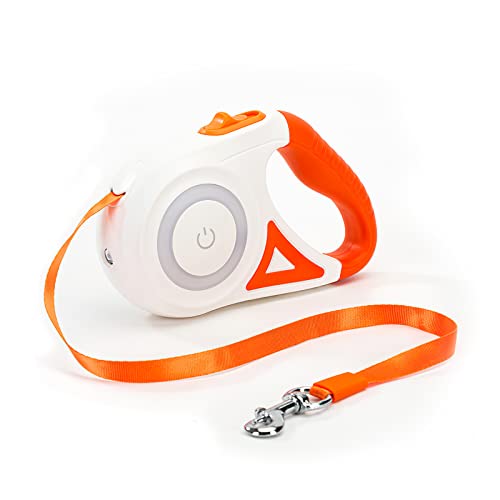 Galatée Einziehbare Hundeleine, Einfache EIN-Knopf-Bremse Und Verriegelung Ausziehbare Hundeleine Mit LED-Taschenlampe(S, 3M Seillänge, Orange) von Galatée