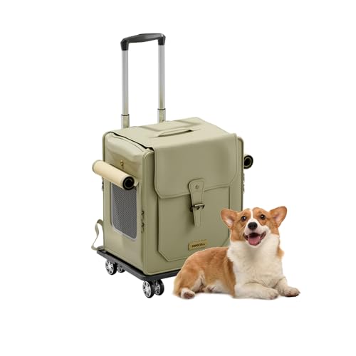 Galatée Haustier-Rucksack Mit Rädern, Haustier-Buggy, Hunde-Reisetasche Mit Abnehmbaren Rollrädern, Hunde-Rucksack Mit Mesh-Belüftungsfenstern(Grün) von Galatée