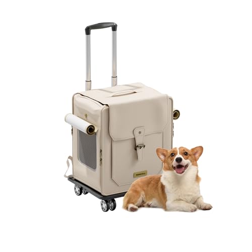 Galatée Haustier-Rucksack Mit Rädern, Haustier-Buggy, Hunde-Reisetasche Mit Abnehmbaren Rollrädern, Hunde-Rucksack Mit Mesh-Belüftungsfenstern(Weiß) von Galatée