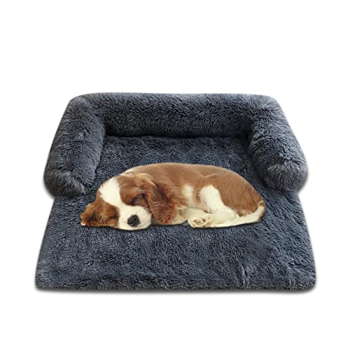 Galatée Haustier-Schlafsofa, Hunde-Schlafsofa Mit Rutschfestem Boden, Warmer Weicher Plüschzwinger, Waschbares Deckenkissen(M, Quadrat, Dunkelgrau) von Galatée