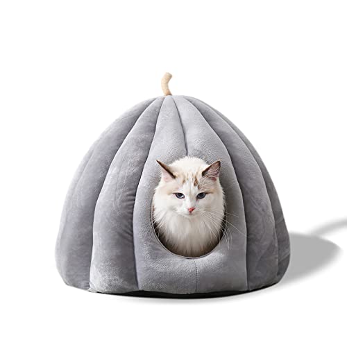 Galatée Haustierhöhlenbett, Katzennest Mit Abnehmbarem, Waschbarem Innenkissen, Weiches Bett Für Kätzchen Und Kleine Haustiere, Superweiches Und Gemütliches Plüschkatzen-Iglu-Höhlenbett（L, Grau von Galatée