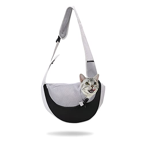 Galatée Haustiertragetuch, Katzentragetuch Mit 1 Taschen, Kleine Hundekatzen-Reisetrage Mit Atmungsaktivem Netzbeutel, Schultertragetasche Für Outdoor-Walking-u-Bahn（M, Schwarz von Galatée