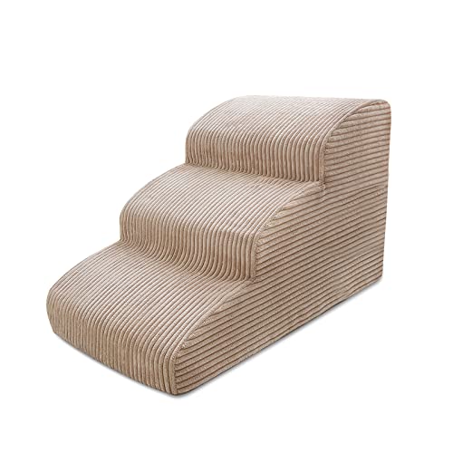 Galatée Haustiertreppe, 3-Stufen-Hundetreppe Mit Abnehmbarem, Waschbarem Bezug, Hundetreppe Für Bettsofa, Haustierrampe Für Kleine Hunde Und Katzen(Khaki-Streifen) von Galatée