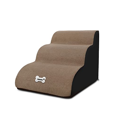 Galatée Haustiertreppe, waschbarer Bezug mit Reißverschluss, abnehmbare Haustierrampe, Hundestufen aus hochdichtem Schaumstoff, 3-stufiges Haustier-Klettertreppen-Hundesofa（Helle Bräune） von Galatée