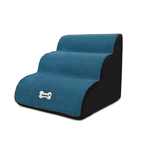 Galatée Haustiertreppe, waschbarer Bezug mit Reißverschluss, abnehmbare Haustierrampe, Hundestufen aus hochdichtem Schaumstoff, 3-stufiges Haustier-Klettertreppen-Hundesofa（Blau） von Galatée