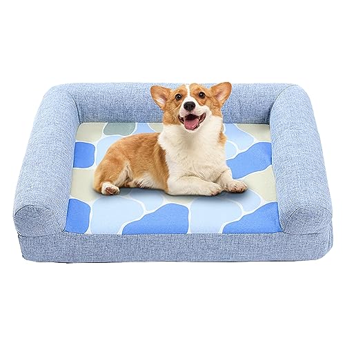 Galatée Hundebett, Haustierbett Mit Abnehmbarem, Waschbarem Bezug, Hundeschlafsofa Mit Zusätzlicher Kopf- Und Nackenstütze, Weiches Und Bequemes Katzenbett Mit Rutschfester Unterseite(M, Blau) von Galatée