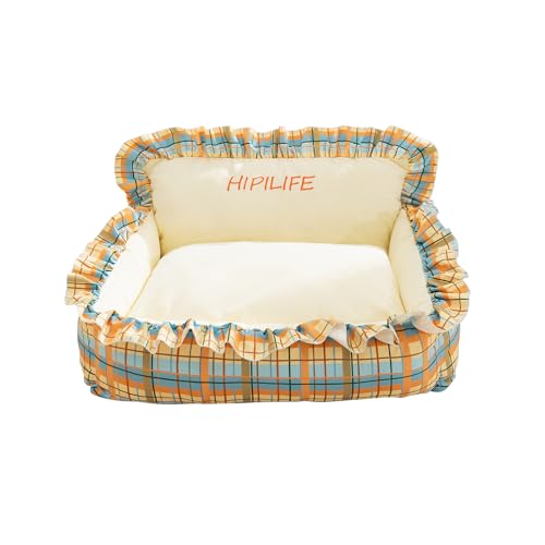 Galatée Hundebett, Haustierbett Mit Abnehmbarem, Waschbarem Bezug, Strapazierfähiges Katzennest Für Hauskatzen, Süßes Haustiersofa Mit Rutschfester Unterseite(XL, Orange) von Galatée