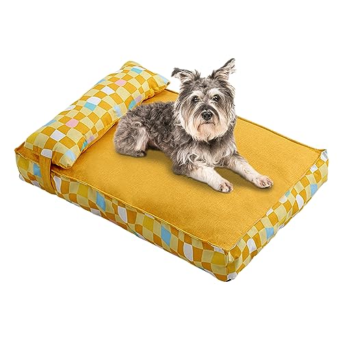 Galatée Hundebett, Hundeschlafsofa Mit Zusätzlicher Kopf- Und Nackenstütze, Weiches Und Bequemes Katzenbett, Hundematte Für Guten Halt, Haustierbett Für Kleine Mittelgroße Hunde(M, Gelb) von Galatée