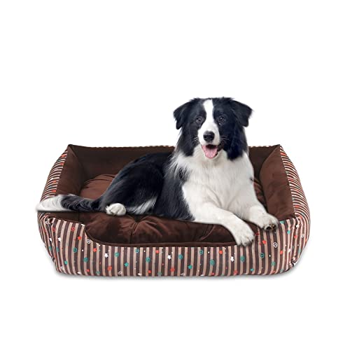 Galatée Hundebett, Warmes Weiches Bequemes Haustiersofa, Hochelastisches Schwamm-Hundesofa, Luxuriöses Katzenkissenbett, Katzenbett Mit Doppelseitigem Innenkissen(XL, Braune Sterne) von Galatée