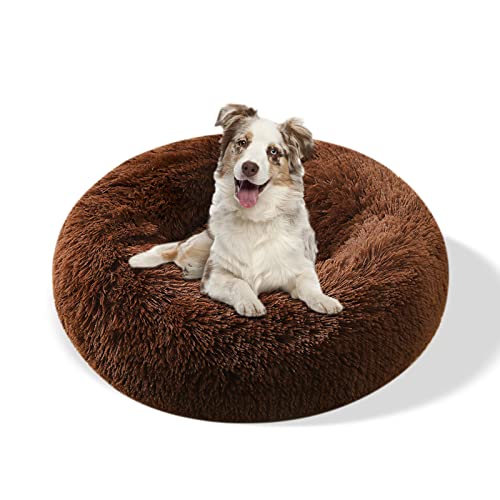 Galatée Hundebett, Warmes Weiches Rundes Plüsch-Hundebett, Waschbares Haustierbett Mit Rutschfestem Boden, Donut Cuddler Katzen Plüschnest(2XL, Braun) von Galatée