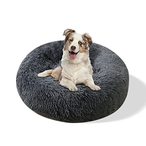 Galatée Hundebett, Warmes Weiches Rundes Plüsch-Hundebett, Waschbares Haustierbett Mit Rutschfestem Boden, Donut Cuddler Katzen Plüschnest(2XL, Dunkelgrau) von Galatée