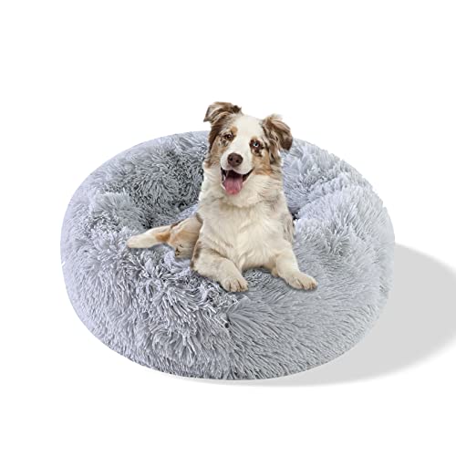 Galatée Hundebett, Warmes Weiches Rundes Plüsch-Hundebett, Waschbares Haustierbett Mit Rutschfestem Boden, Donut Cuddler Katzen Plüschnest(2XL, Hellgrau) von Galatée