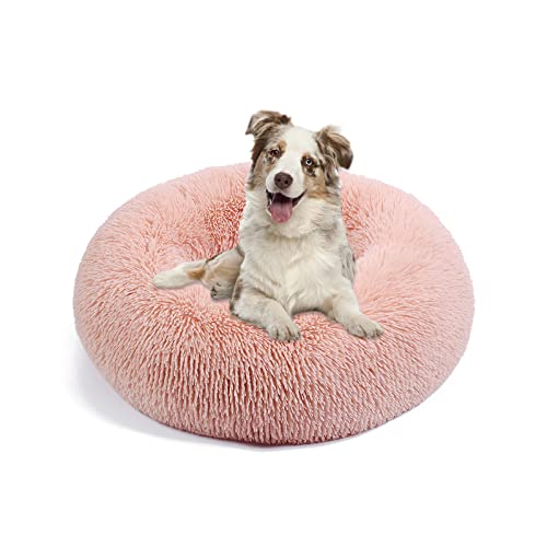 Galatée Hundebett, Warmes Weiches Rundes Plüsch-Hundebett, Waschbares Haustierbett Mit Rutschfestem Boden, Donut Cuddler Katzen Plüschnest(2XL, Rosa) von Galatée