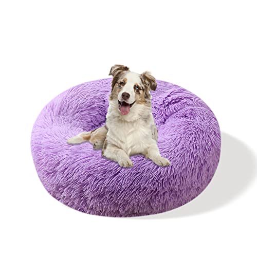 Galatée Hundebett, Warmes Weiches Rundes Plüsch-Hundebett, Waschbares Haustierbett Mit Rutschfestem Boden, Donut Cuddler Katzen Plüschnest(2XL, Violett) von Galatée