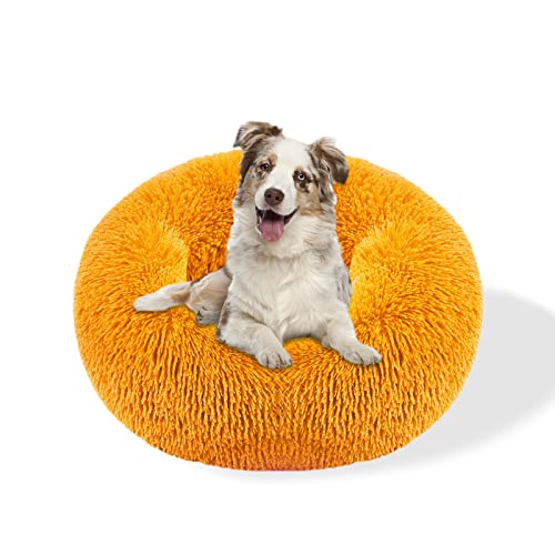 Galatée Hundebett, Warmes Weiches Rundes Plüsch-Hundebett, Waschbares Haustierbett Mit Rutschfestem Boden, Donut Cuddler Katzen Plüschnest(3XL, Gelb) von Galatée