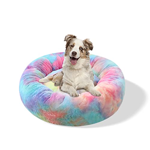 Galatée Hundebett, Warmes Weiches Rundes Plüsch-Hundebett, Waschbares Haustierbett Mit Rutschfestem Boden, Donut Cuddler Katzen Plüschnest(4XL, Buntes Blau) von Galatée