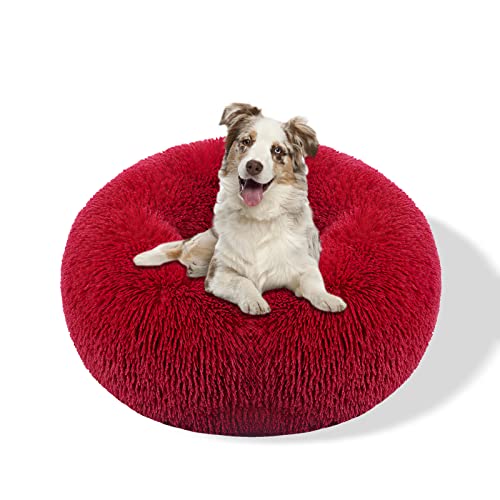 Galatée Hundebett, Warmes Weiches Rundes Plüsch-Hundebett, Waschbares Haustierbett Mit Rutschfestem Boden, Donut Cuddler Katzen Plüschnest(4XL, Rot) von Galatée