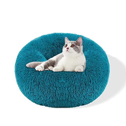 Galatée Hundebett, Warmes Weiches Rundes Plüsch-Hundebett, Waschbares Haustierbett Mit Rutschfestem Boden, Donut Cuddler Katzen Plüschnest(M, Blau) von Galatée