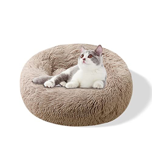 Galatée Hundebett, Warmes Weiches Rundes Plüsch-Hundebett, Waschbares Haustierbett Mit Rutschfestem Boden, Donut Cuddler Katzen Plüschnest(M, Khaki) von Galatée