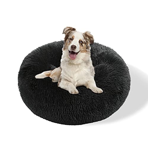 Galatée Hundebett, Warmes Weiches Rundes Plüsch-Hundebett, Waschbares Haustierbett Mit Rutschfestem Boden, Donut Cuddler Katzen Plüschnest(XL, Schwarz) von Galatée