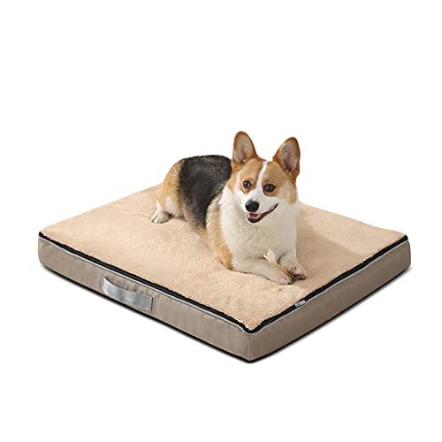 Galatée Hundebett, Waschbare Hundekistenmatratze, Warme Hundematte Mit Rutschfester Unterseite, Hundebett Mit Waschbarem, Abnehmbarem Bezug, Verbessert Den Schlaf, Schwamm Mit Hoher Dichte(XL, Khaki) von Galatée