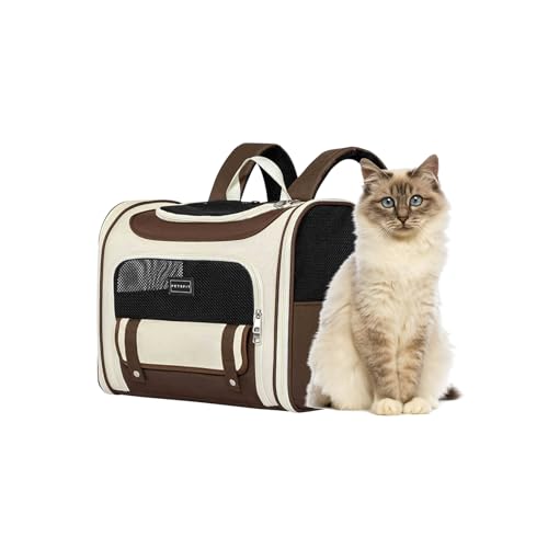 Galatée Hunderucksack, Von Fluggesellschaften Zugelassener Haustierrucksack Für Kleine Und Mittelgroße Hunde Und Katzen, Katzentasche Für Reisen, Spaziergänge, Wandern Im Freien(Braun) von Galatée