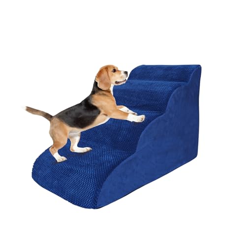 Galatée Hundetreppe, 4-Stufige Hunderampe, Haustiertreppe Aus Hochdichtem Schaumstoff Für Verletzte Hunde, Hunde Mit Gelenkschmerzen, rutschfeste Haustiertreppe Für Den Innenbereich(Blau) von Galatée