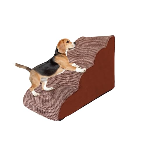Galatée Hundetreppe, 4-Stufige Hunderampe, Haustiertreppe Aus Hochdichtem Schaumstoff Für Verletzte Hunde, Hunde Mit Gelenkschmerzen, rutschfeste Haustiertreppe Für Den Innenbereich(Braun) von Galatée