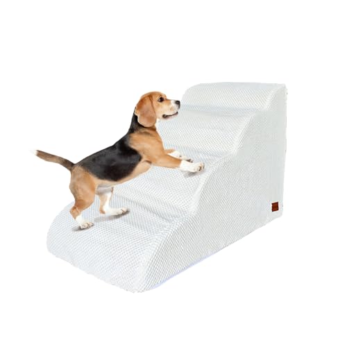 Galatée Hundetreppe, 4-Stufige Hunderampe, Haustiertreppe Aus Hochdichtem Schaumstoff Für Verletzte Hunde, Hunde Mit Gelenkschmerzen, rutschfeste Haustiertreppe Für Den Innenbereich(Weiß) von Galatée